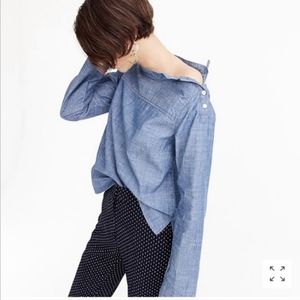 J. Crew Chambray Boat Neck Top 0